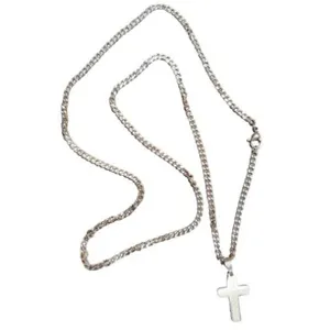 Cross Pendant Necklace Plated Silver Tone 24" Long thumbnail 3