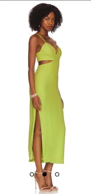 Bardot Cut Out Slit Midi Dress in Lime thumbnail 5