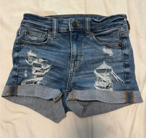 American Eagle Medium Blue Ripped Jean Shorts thumbnail 1