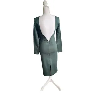 NWT Lulus Olive Green Open Back Long Sleeve Round Neck Dress Size L Party Knee L thumbnail 2