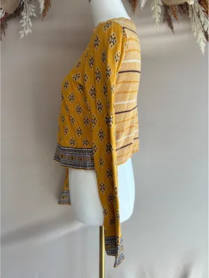 Free People Women's XS Yellow Patterned Long Sleeve Knit Sweater thumbnail 3