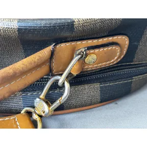 Fendi Pequin Canvas Round Hatbox Bag 10" Brown Black Vintage 80s Crossbody thumbnail 15