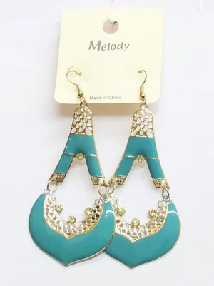 NWT Melody Womens Fashion Teardrop Enamel Filigree Earrings Gold / Blue 3.5" thumbnail 1