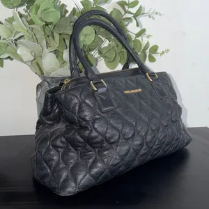 Vera Bradley Black Quilted Leather Satchel Floral Lining Shoulder Bag Classy thumbnail 12