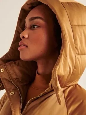 Abercrombie & Fitch Ultra Mid Puffer Jacket S Gold Hooded Après Ski Y2K Gorpcore thumbnail 3