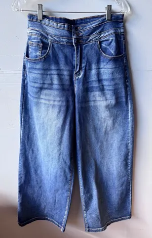 ROSWEAR High‎ Waisted Wide Leg Jeans Medium Wash Triple Button Size L thumbnail 1