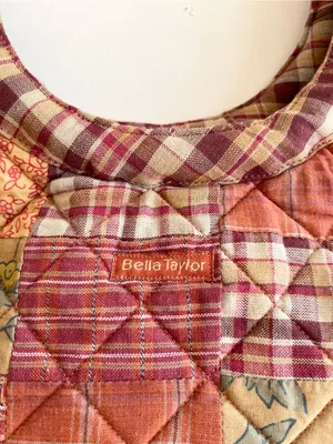 Bella Taylor Quilted Patchwork Tote Bag Red Colors Plaid Striped Paisley Handbag thumbnail 3