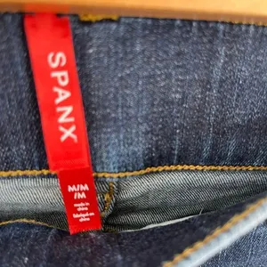Spanx women’s dark blue pull on dark wash slimming flare denim jean size M thumbnail 2