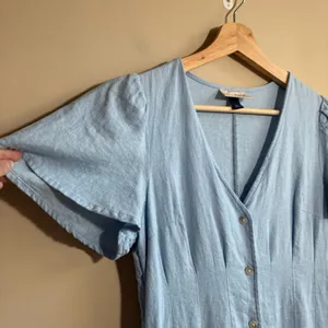Universal Threads Button Front Mini Dress XS Light Blue Women Linen Blend thumbnail 2