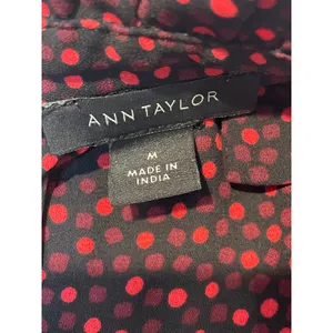 Ann Taylor Top Black Red Polka Dots Sleeveless Mock Neck Ruffle Chiffon Size M thumbnail 2