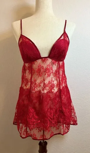 Victoria's Secret Very Sexy‎ Red Sheer Lace Babydoll Lingerie Size Medium thumbnail 1