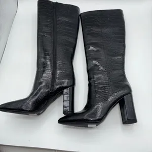 INC International Concepts Paiton Black Croc Embossed Tall Heeled Boots Women 8M thumbnail 2