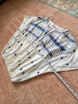 Lucky Brand White Blue Embroidered Boho Peasant Blouse Size Small thumbnail 4