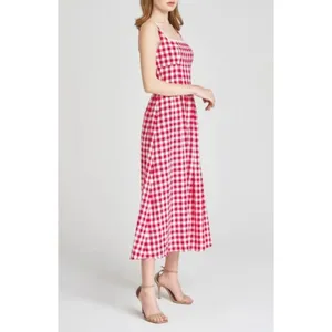 💕WAYF x Styled Coco!💕 Gracie Gingham Linen-Blend Midi Dress Red Gingham XL NWT thumbnail 9