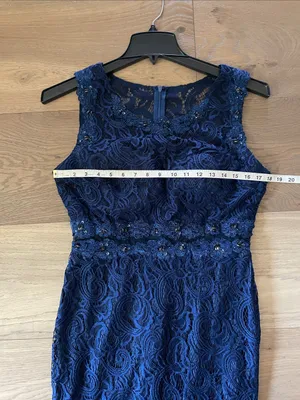 CINDERELLA DIVINE Navy Blue Lace Formal Maxi Dress Size Large thumbnail 11