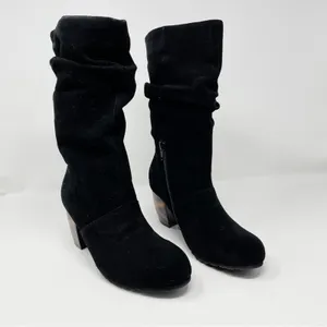 LAmour Des Pieds Pamby Black Suede Ruched Western inlaid Heel Boots womens 6 thumbnail 4