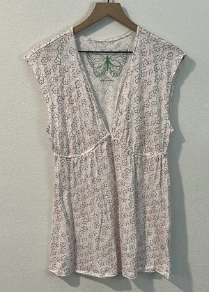 American Rag Cie Soft Cotton Modal Floral Cap Sleeve V Neck Babydoll Tunic Top L thumbnail 1