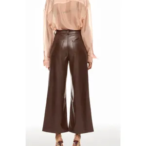 Joe's Jeans Brown Faux Leather Pants Size 31 Wide Leg Trouser Crop Designer $200 thumbnail 4