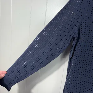 Equipment Femme Navy Blue Perforated 100% Silk Long Sleeve Sheer Blouse Minimal thumbnail 2