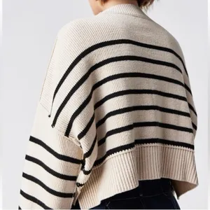 Free People Easy Street Striped Crop Sweater Cream‎ Black Knit Womens Small thumbnail 13