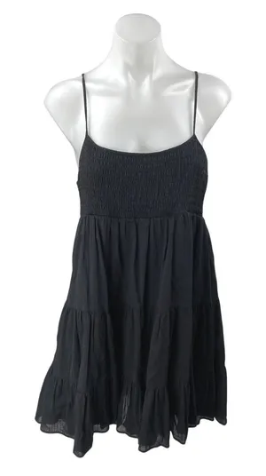 Zara Women's Black Sleeveless Smocked Scoop Cami Camisole Tank Mini Dress Size M thumbnail 1