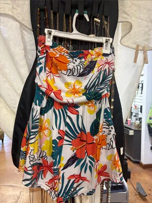 Love Strapless Floral Romper — Orange with Teal & Yellow thumbnail 3
