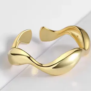 🆕 Yellow‎ Gold Wave Ring Gold Plated 925 Sterling Silver | Adjustable thumbnail 2