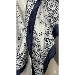 Source Unknown Silky Scarf Shawl Womens One Size White Navy Blue Bandana Print Geometric Square thumbnail 2
