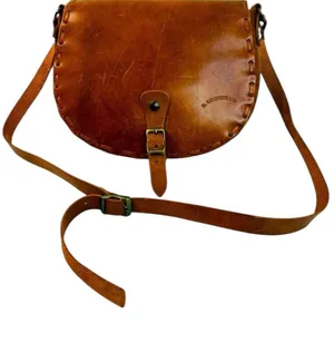 Mid Century 1960’s Brown Leather Hand Woven Saddle Bag EL CALIFORNIANS thumbnail 1