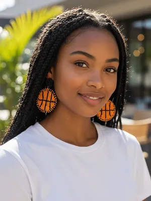Handmade Beaded Basketball Statement Earrings Orange Black New thumbnail 1