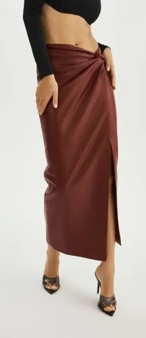 Lamarque Eileen Draped Faux Leather Maxi Skirt In Syrah Size Small thumbnail 1