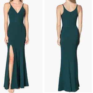 NWOT Dress the population IRIS slit crepe maxi gown v neck size L peacock blue thumbnail 2