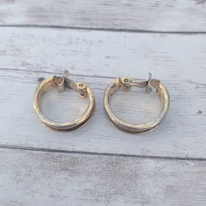 Vintage Clip On Earrings Large Hoops with Center Design - Damaged thumbnail 9