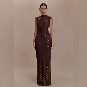 Meshki SamaraSleeveless Diamante Maxi Dress - Chocolate S thumbnail 9