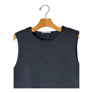 Zara Shirt Women Small Gray Crew Neck Sleeveless Knit Side Slit Tank Top Tunic‎ thumbnail 4