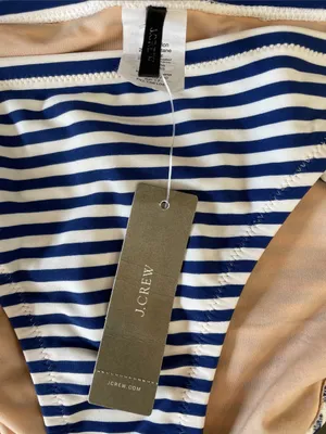 J. CREW String Bikini Bottom in Navy White Stripe Nautical Coastal Size L NWT thumbnail 5
