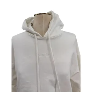 Meshki‎ Cropped Hoodie White Minimal Logo Drawstring Sweatshirt Womens Medium thumbnail 3