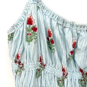 We The Free Dolce Vita Tank Top Women L Blue Floral Smocked Boho Cottage Coastal thumbnail 3