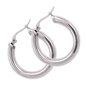 Large Tubular 18k White Gold Filled Hoop Earrings,‎ 30mm thumbnail 5