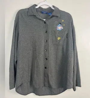 Vtg Pooh Eeyore Womens Gray Button Front Sweater large Disney thumbnail 1