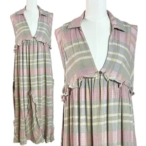Free People Oversized Bohemian Grunge 90s Plaid Kirby Maxi Dress Size Large thumbnail 5