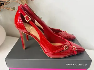 Vince Camuto Red Patent Pointed Toe Strappy Stiletto Heels Y2K Glam Edgy Chic 8M thumbnail 2