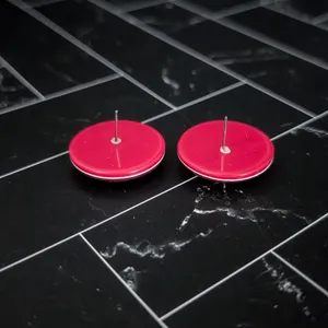 Vintage Stud Earrings Red & Off White Retro Circle 1" thumbnail 6