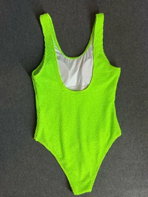 🆕 Women’s Neon Lime Textured One-Piece Swimsuit Size M thumbnail 2