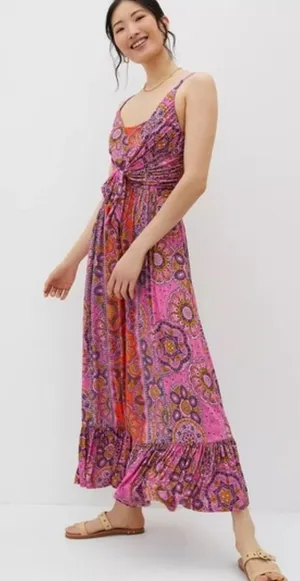 Anthropologie Maeve Andie Tie Front Maxi Dress Printed thumbnail 1