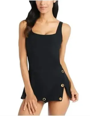 NEW Beyond Control Grommet Swim Tummy Control Dress Women's Black Size 8 thumbnail 1