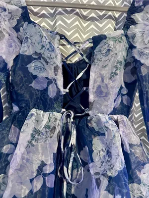 NWT Lulus | Positively Enchanting Blue Floral Organza Bustier Mini Dress, Small thumbnail 8