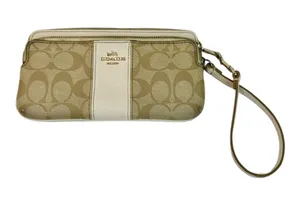 Coach Signature CC Khaki Double Zip Wristlet Wallet F52848 thumbnail 1