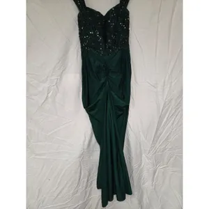 Jules + Cleo Emerald Green Off Shoulder Slit Long Formal Dress Size 6 Sequins thumbnail 7