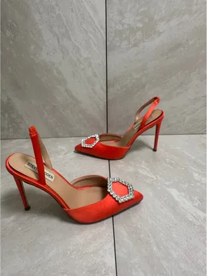 Steve Madden Vionnet orange satin rhinestone slingback stiletto pumps 6M thumbnail 4